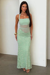Liora Lace Halter Neck Maxi Dress - Sage