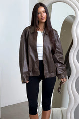 Vesper Faux Leather Jacket - Brown