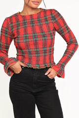 Lillee Ruched Top - Red Plaid