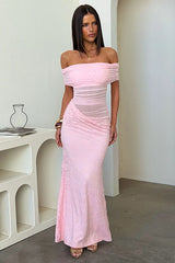 Oceana Off-Shoulder Maxi Dress - Baby Pink