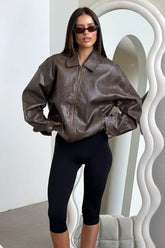 Vesper Faux Leather Jacket - Brown
