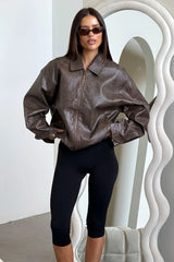 Vesper Faux Leather Jacket - Brown