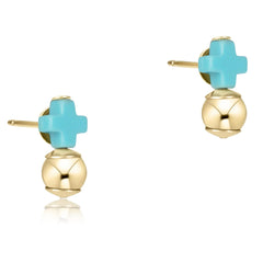 Signature Cross Turquoise Studs - Classic Gold