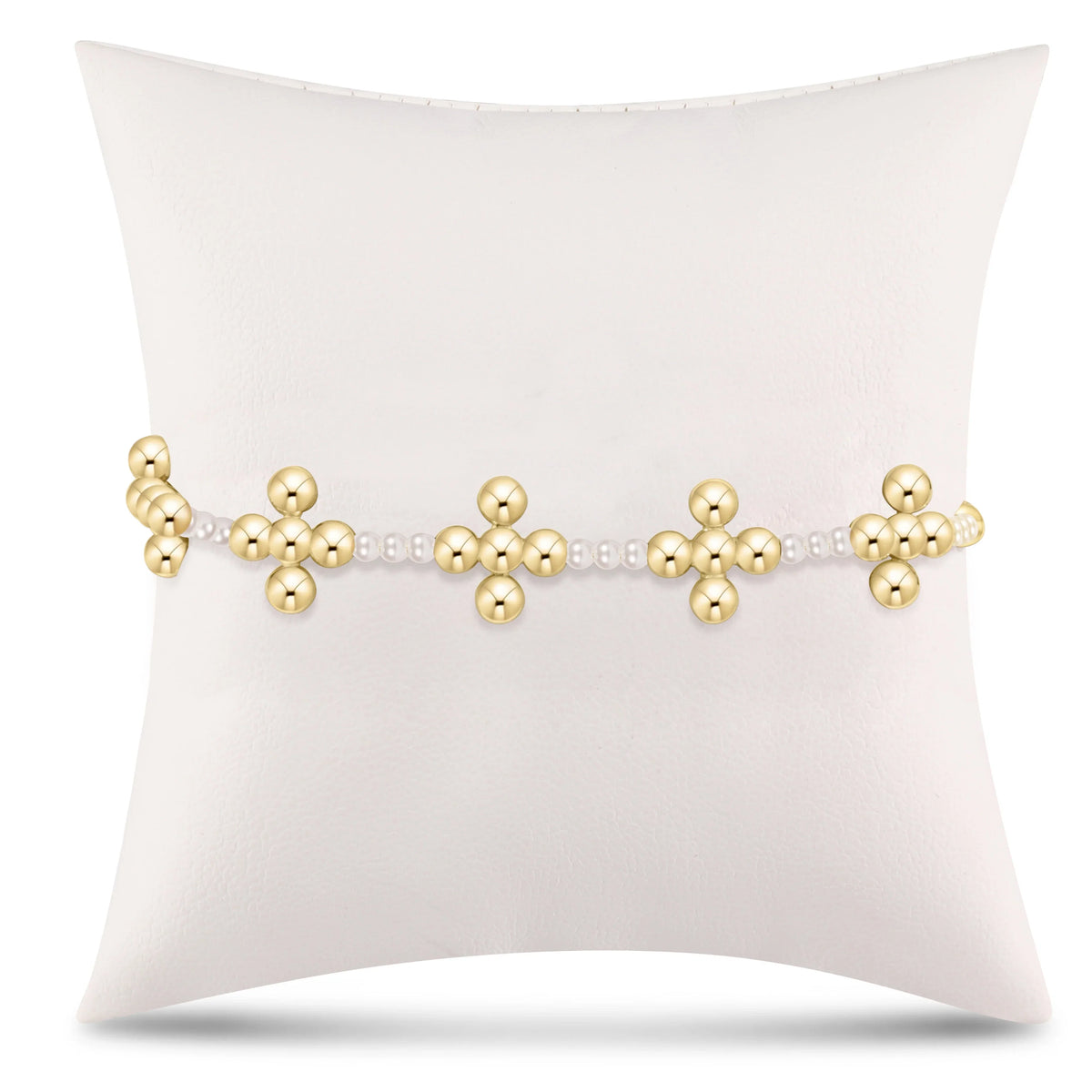 Signature Cross Sincerity Pattern Pearl 3mm Bead Bracelet - Classic Beaded Signature Cross Gold - 4mm Bead Gold