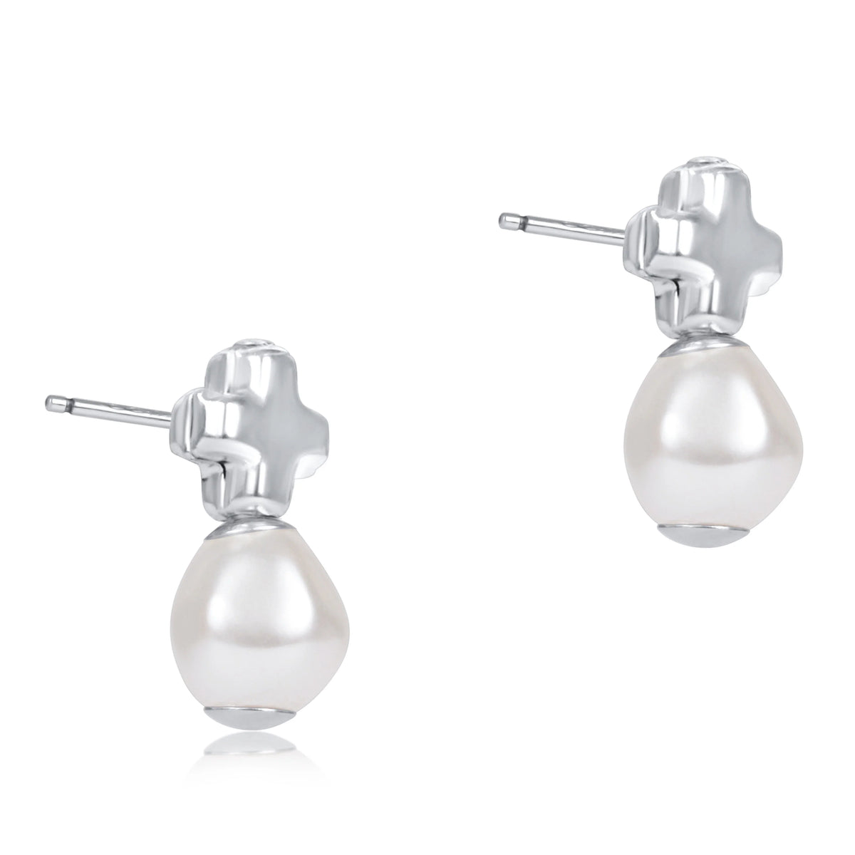 Signature Cross Sterling Studs - Classic Pearl