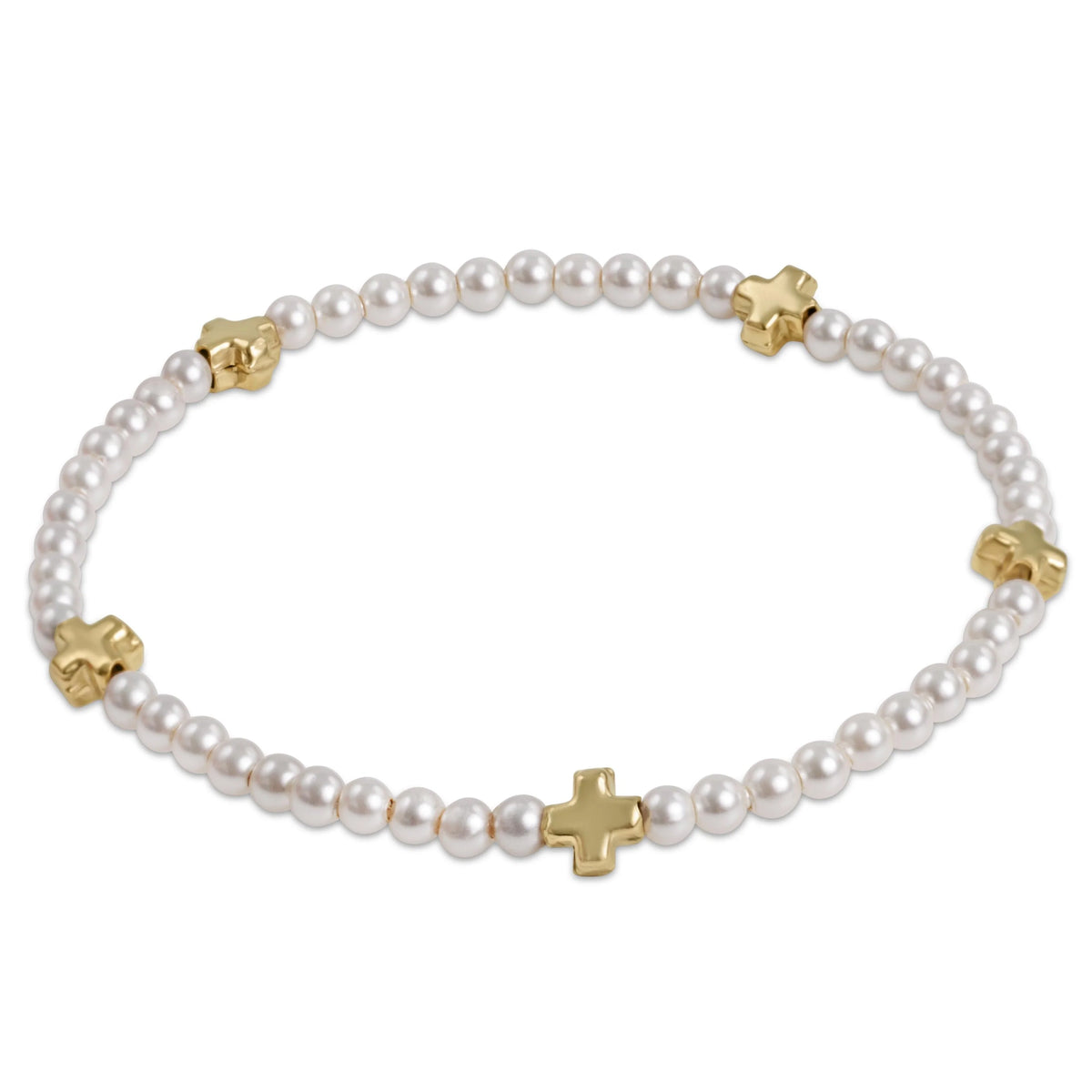 Signature Cross Small 3mm Pearl Bracelet - Gold