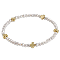 egirl Signature Cross Small 3mm Pearl Bracelet - Gold