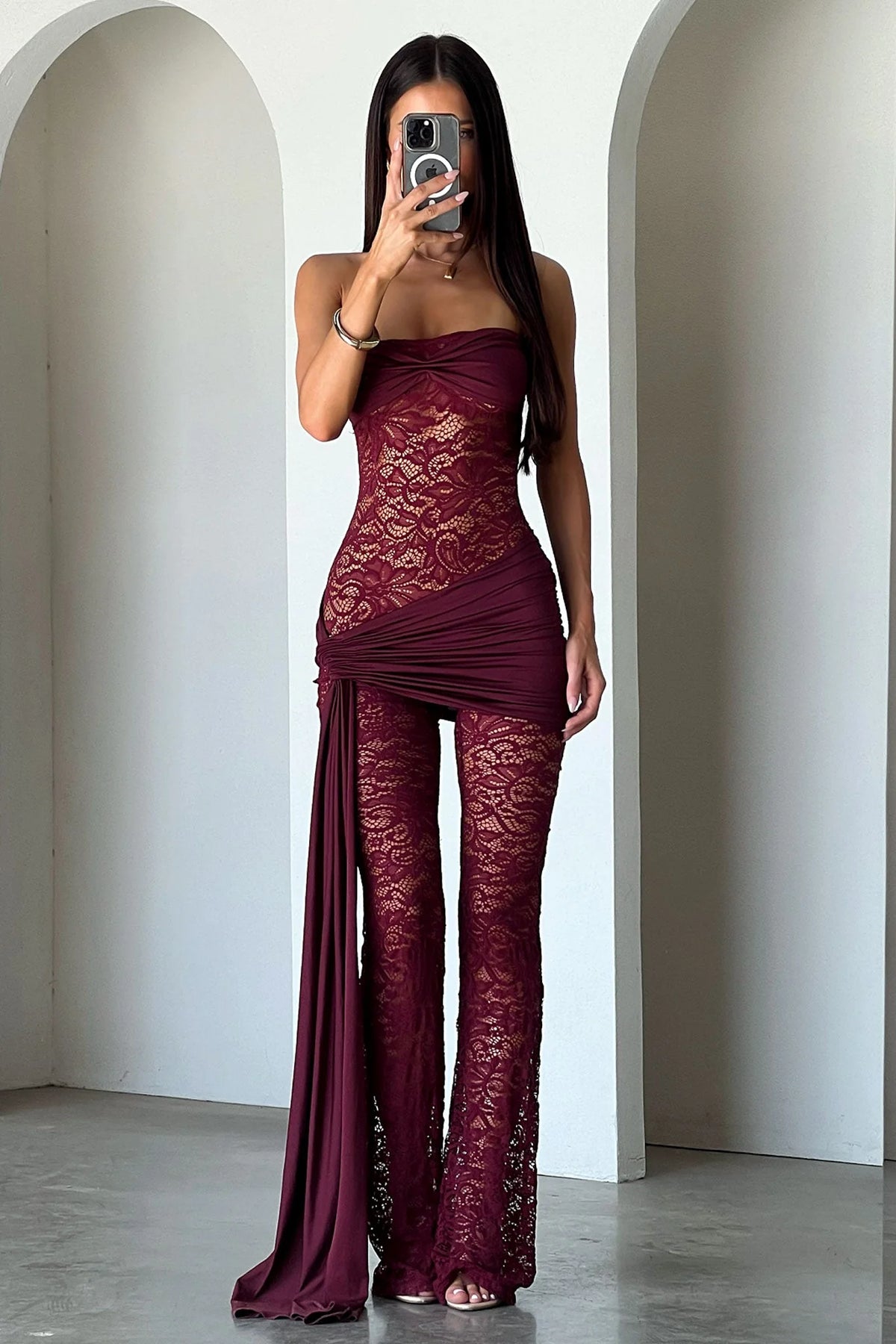 Elle Lace Jumpsuit - Burgundy