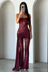 Elle Lace Jumpsuit - Burgundy