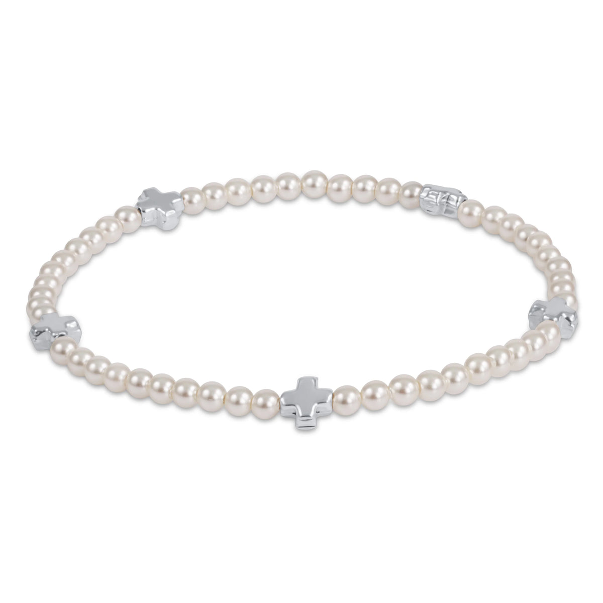 Signature Cross Small 3mm Pearl Bracelet - Sterling