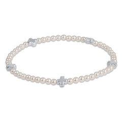 Signature Cross Small 3mm Pearl Bracelet - Sterling