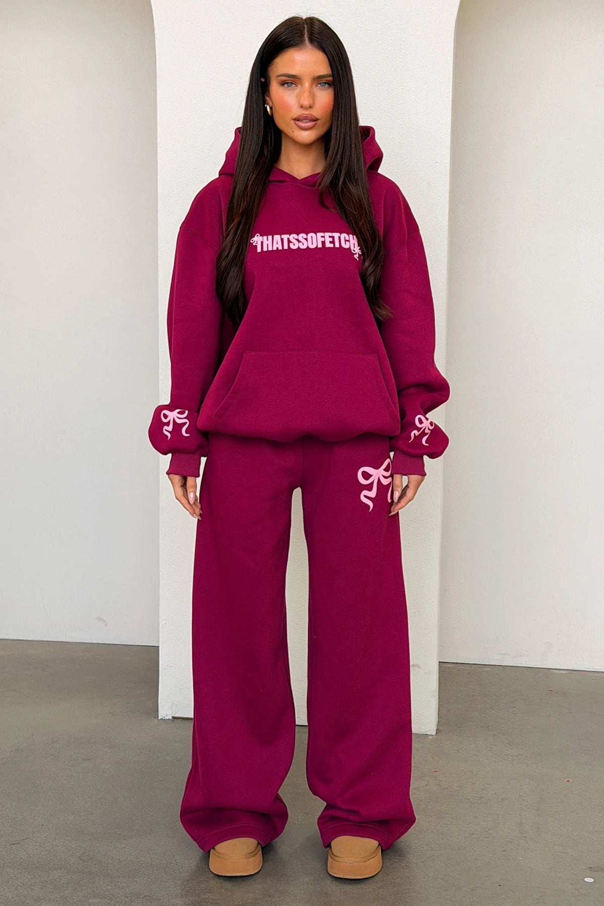 Sadie Bow Wide Leg Sweatpants - Maroon