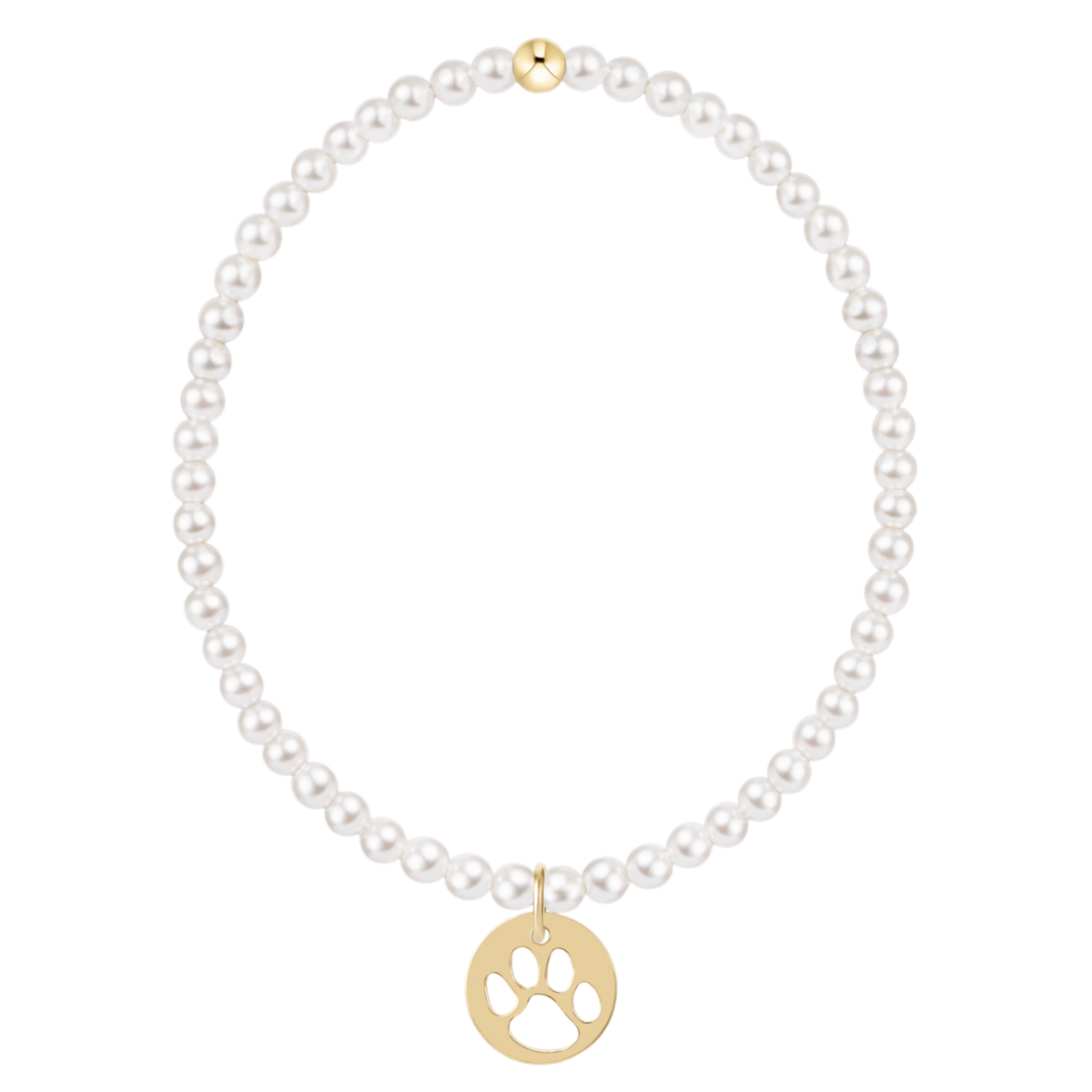 egirl Classic Pearl 3mm Bracelet - Paw Print Gold Disc