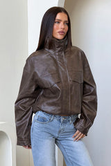 Nyra Faux Leather Jacket - Brown
