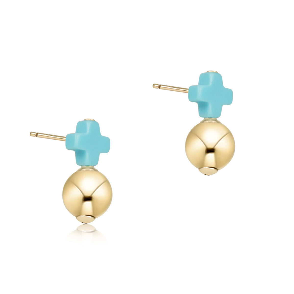Signature Cross Small Turquoise Studs - Classic Gold