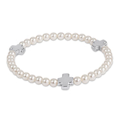 Signature Cross 4mm Pearl Bracelet - Sterling